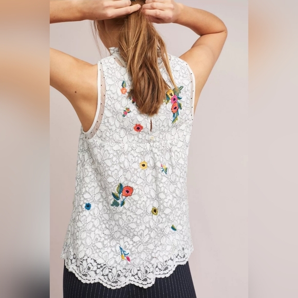 Anthropologie Maeve Macie Lace Top Floral Embroidered High Neck Tank, 12, EUC - Picture 4 of 15